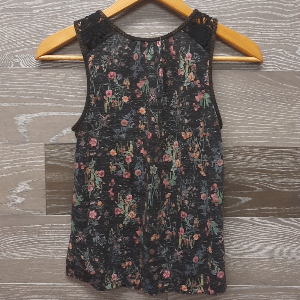 GIMMICKS XS WEB KNIT BLACK FLOWERED VINTAGE TANK TOP - Picture 6 of 12